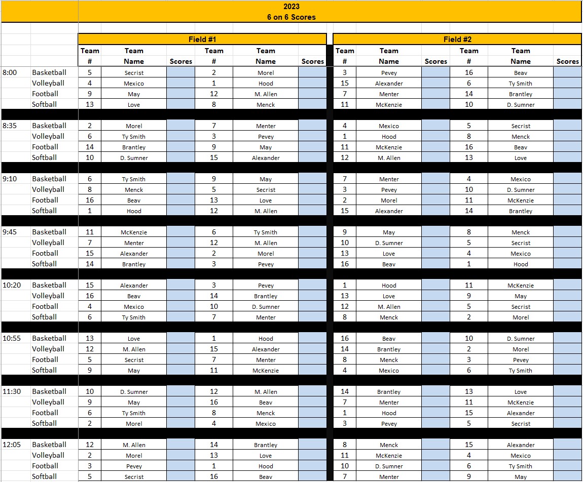 6 on 6 Schedule